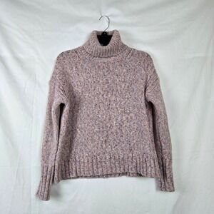 J. Crew Women's Pink Multicolored Mottled Chunky‎ Cropped Turtleneck Sweater XS